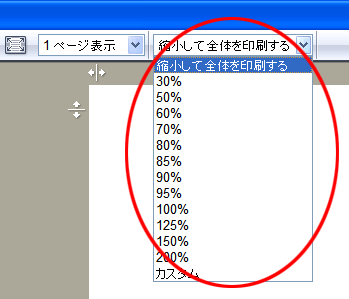 印刷プレビュー比率設定画面